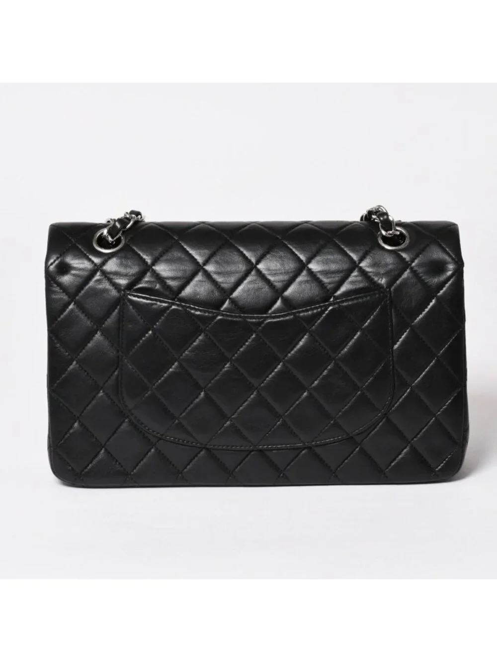 Chanel Quilted 25 Double Flap Chain Shoulder Bag Lambskin CC Logo Black Silver